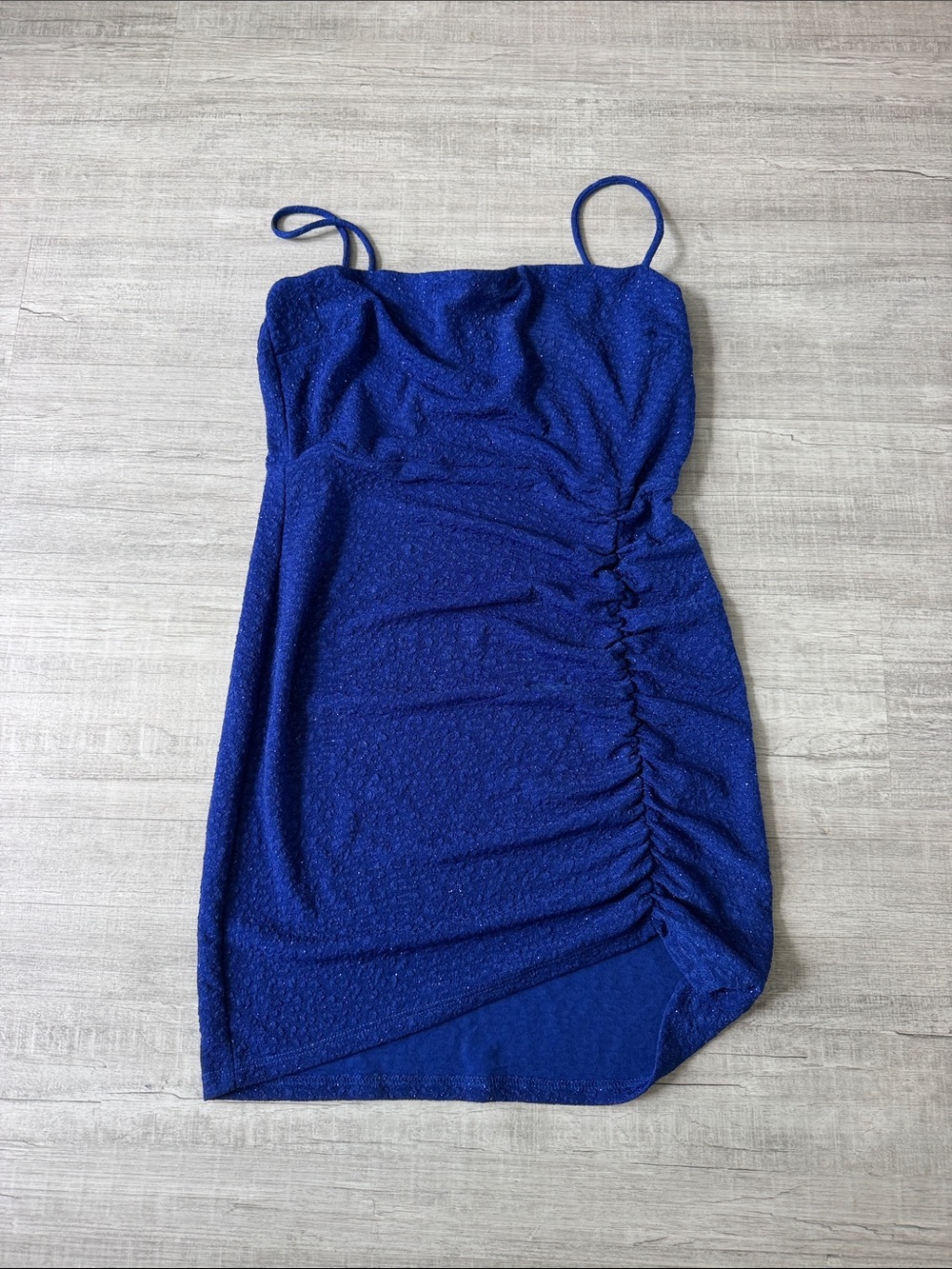 Lovely Day Cobalt Blue Ruched Spaghetti-Strap Mini Dress